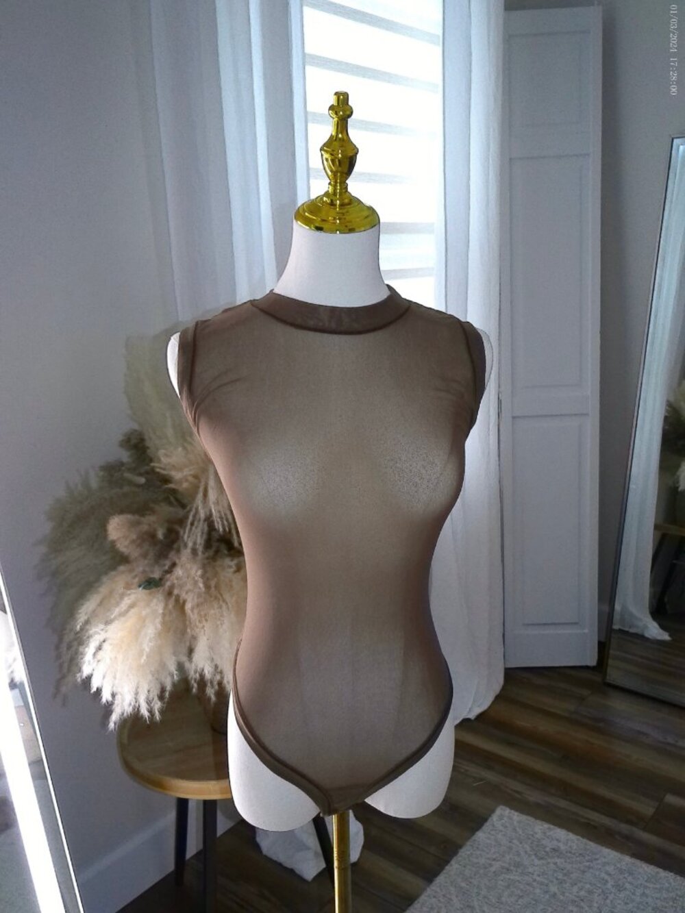 SKIMS Brown Sheer Cap-Sleeve Bodysuit — M, New Without Tags